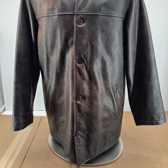 Vtg Men’s Eddie Bauer Leather Coat Jacket Distressed Brown L Quilted Liner Long - Picture 13 of 14
